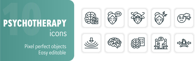 Psychotherapy icons representing mental health treatment and support