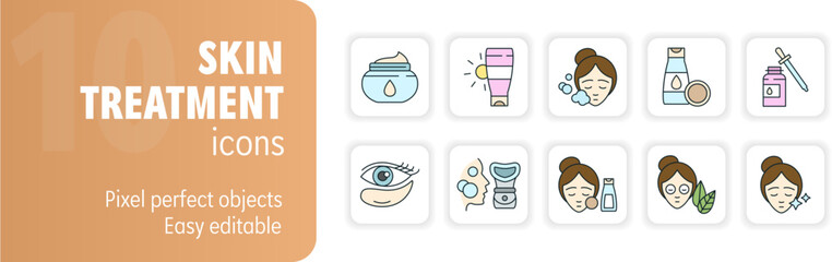 Skincare routine icons featuring women taking care of their skin