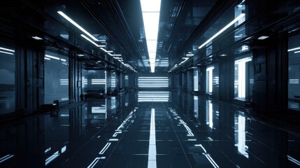 Fototapeta premium Futuristic Corridor With Glowing Lights, Showcasing Innovation and Technological Advancement in Engineering and Architecture, Ideal for Science Fiction Projects : Generative AI