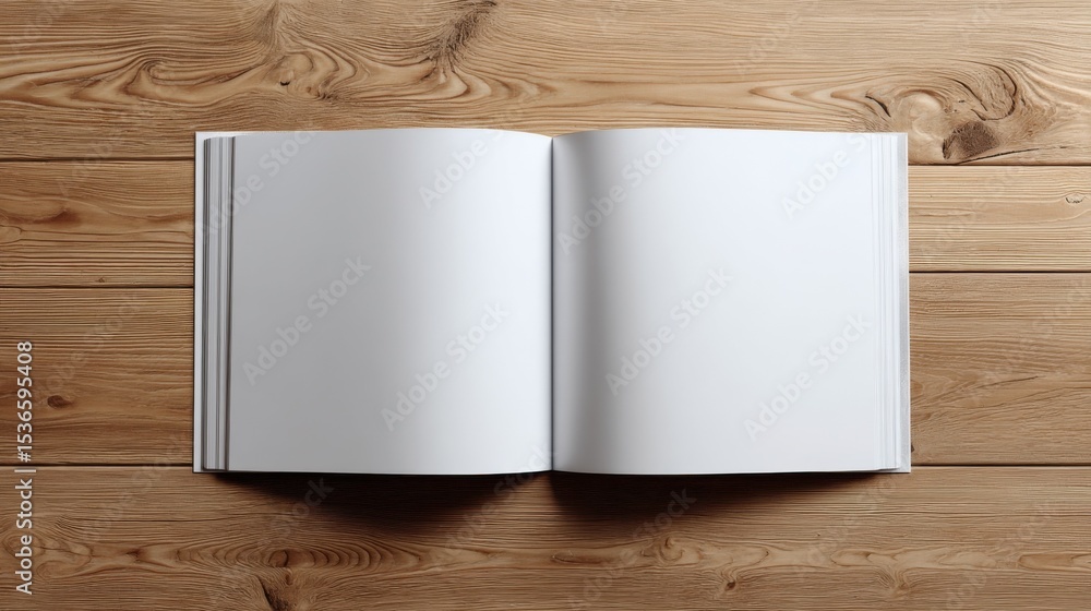 Poster Open Book With Blank Pages on Wooden Table, Ideal for Mockups and Showcasing Creativity and Publishing Concepts : Generative AI