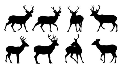 set of deer silhouette design vector art illustration
