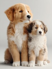 Fototapeta premium Two Adorable Puppies Sitting Together, Representing Friendship and Animal Companionship for Pet Adoption Campaigns : Generative AI