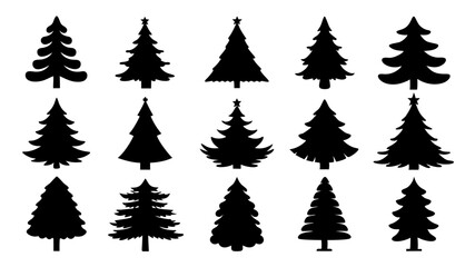 Obraz premium set of xmas tree silhouette vector on tranparent background