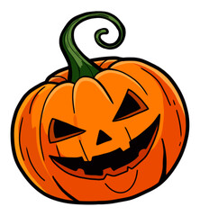 a vibrant orange jack-o'-lantern with a green, curly stem, embodying the classic spirit of Halloween.