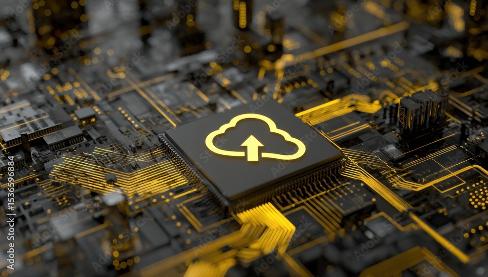 Aufkleber Cloud Computing Microchip With Arrow, Representing Data Storage and Digital Transformation in Technology Sector, Perfect for Innovation and Connectivity Concepts : Generative AI