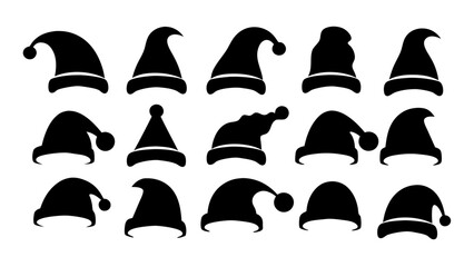 Silhouettes of Christmas hats. Santa Claus