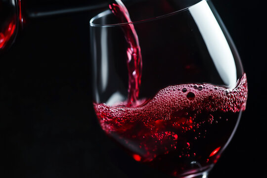 Pouring red wine with vivid bubbles