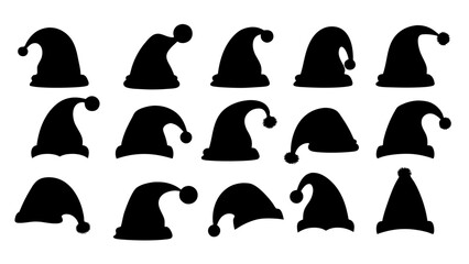 Silhouettes of Christmas hats. Santa Claus