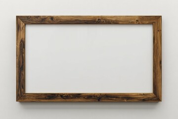 Fototapeta premium Empty Wooden Frame on White Wall, Ideal for Mockups and Showcasing Art or Photography for Interior Design and Home Decor Projects : Generative AI