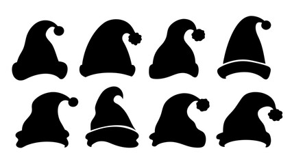 Silhouettes of Christmas hats. Santa Claus
