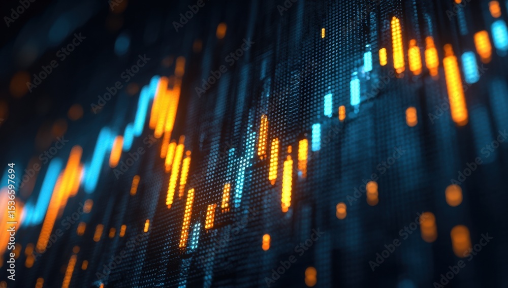 Poster abstract financial chart displayed with blue and orange lights, representing investment and market a