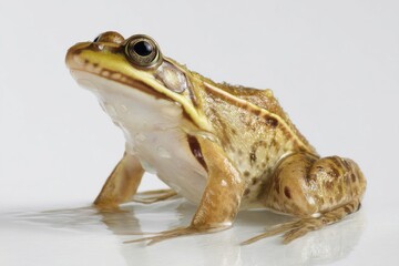 Naklejka premium Close-Up of a Brown and Yellow Frog Standing in Water, Symbolizing Wildlife Conservation and Environmental Awareness, Shot in Studio : Generative AI