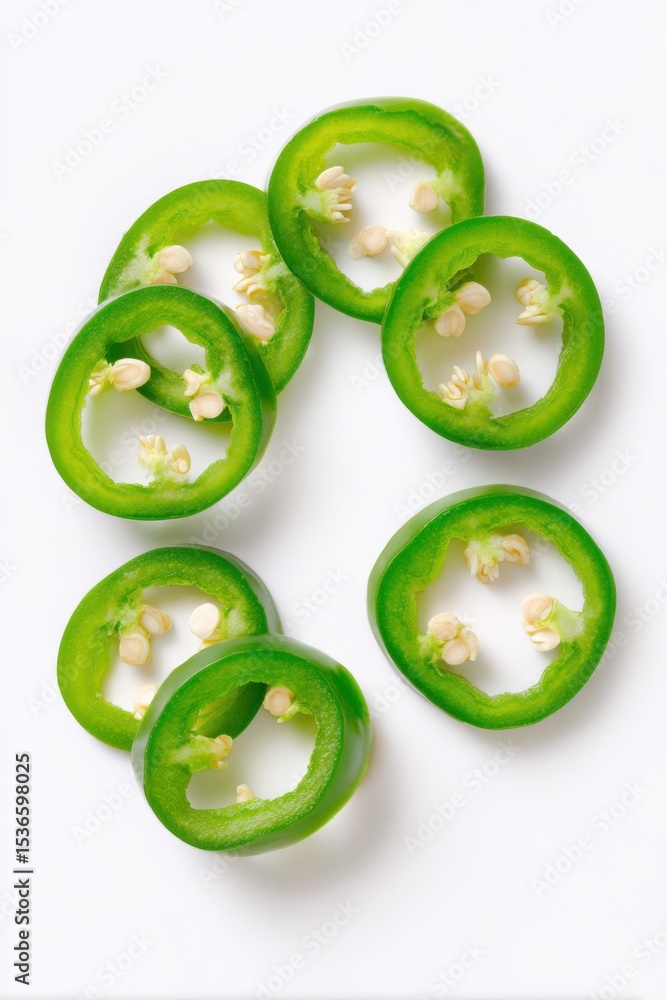 Aufkleber sliced jalapeño peppers on white background, representing freshness and culinary creativity for food