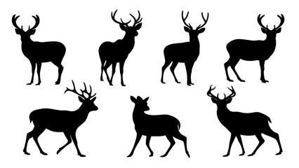 set of deer silhouette design vector art illustration