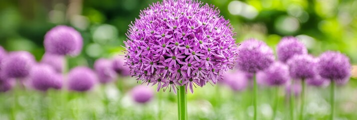 Obraz premium Blooming Allium Giganteum A Stunning Display of Nature s Purple Spheres in the Garden Landscape