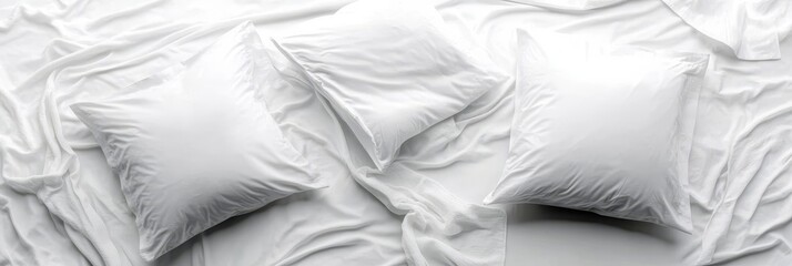 Stylish Monochromatic White Bedding with Three Soft Pillows, Emphasizing Minimalist Aesthetic Design