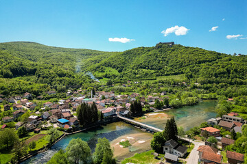 Town of Kulen Vakuf and Una river in Bosnia and Herzegovina. A view from Ostrovica Castle above...