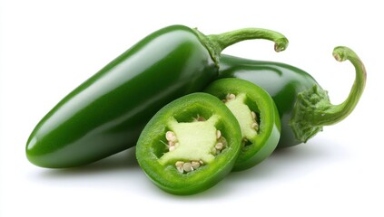 Fresh Green Jalapeno Peppers, Sliced and Whole, for Healthy Eating and Culinary Creativity, Representing Organic Food and Flavor : Generative AI