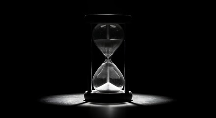 Hourglass Sand Flowing in Dramatic Light on Black Background
