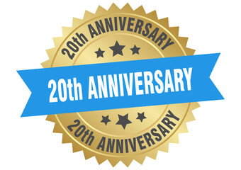 20th anniversary. 20th anniversary round blue and gold label isolated on transparent background
