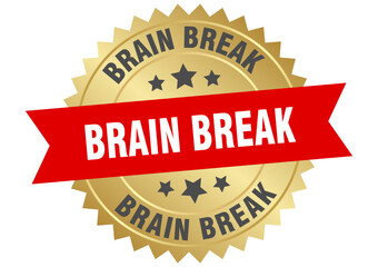 brain break. brain break round red and gold label isolated on transparent background