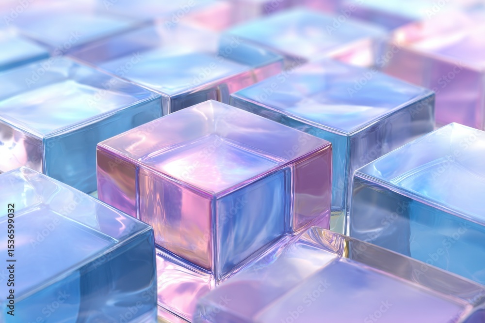Poster Iridescent Cubes in Close-Up, Representing Modern Technology and Data Visualization, Perfect for Innovative Solutions and Futuristic Design Concepts : Generative AI