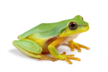 Naklejka premium Green Tree Frog on White Backdrop, Showcasing Wildlife Conservation and Natural Beauty in a Studio Shot : Generative AI