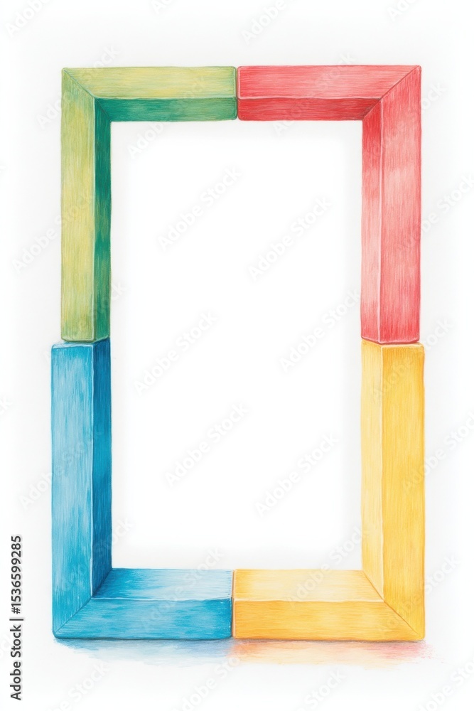 Poster colorful wooden blocks forming a frame on white, illustrating early learning and creative developmen