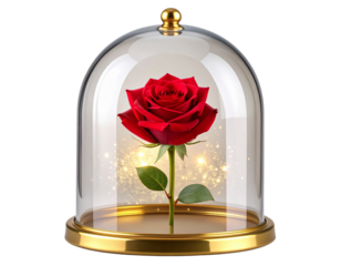 Glass Bell Jar Encasing a Glowing Rose on Transparent Background
