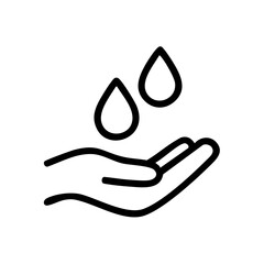 A black-and-white linear-style icon illustrating a hand with water droplets, symbolizing “non-drying” properties of tattoo aftercare cosmetics. 