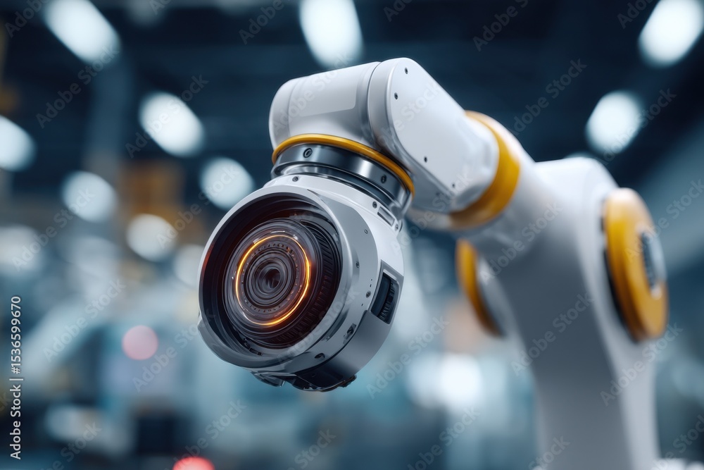Aufkleber Robotic Arm Close-Up in Factory Setting, Showcasing Automation and Technological Advancement in Manufacturing and Engineering : Generative AI