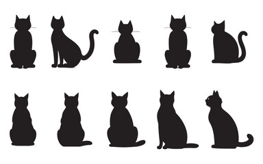 halloween set of cats silhouettes
