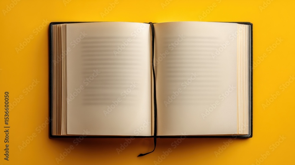 Poster open book on yellow background, symbolizing knowledge and education, ideal for academic resources an
