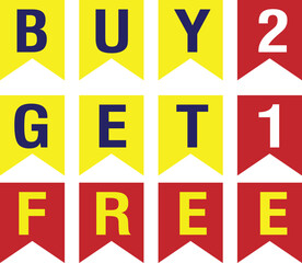 Buy 2 get 1 free, sale banner, discount tag