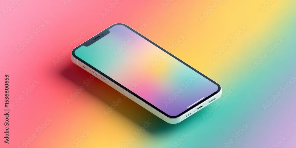 Poster modern smartphone device with blank screen on colorful background, ideal for mobile app promotion an