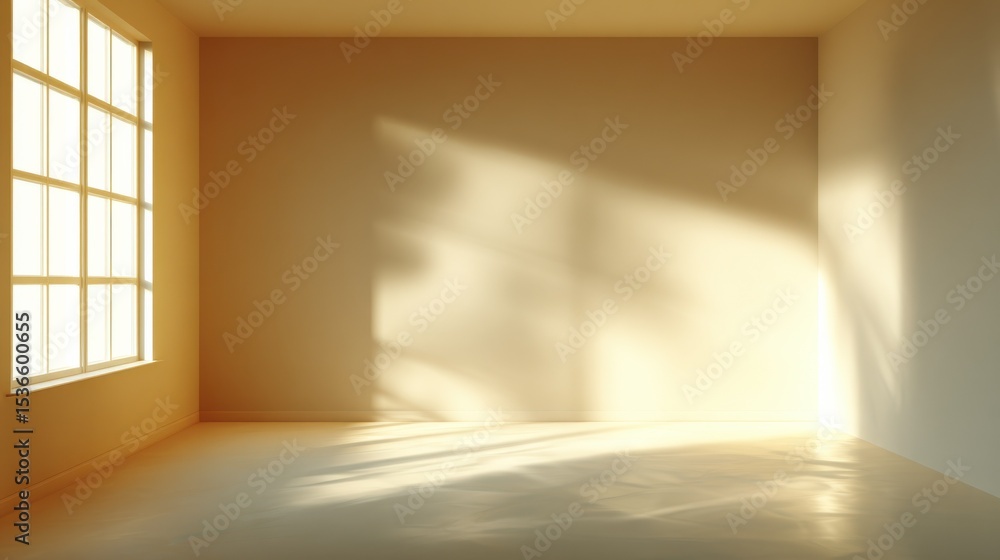 Poster sunlit empty room with window casting shadows, representing new beginnings and real estate opportuni