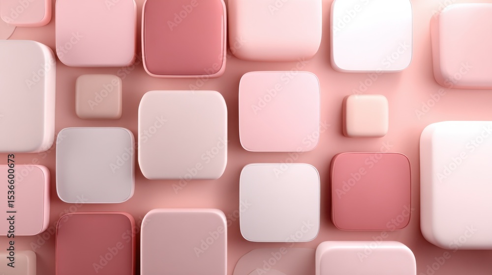 Poster pastel pink rounded squares arranged in a grid, representing modern simplicity and creative solution