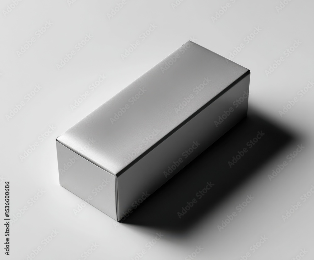 Poster Silver Rectangular Box on White Surface, Ideal for Product Mockups and Packaging Design Showcase, Representing Modern Minimalism : Generative AI