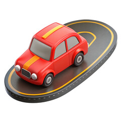 3d red cartoon car on road isolated on transparent background