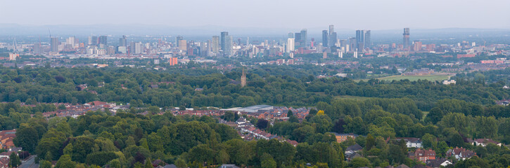 Panoramic image of Manchester City skyline from Heaton Park 