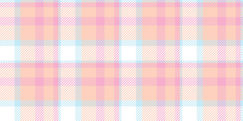 Pastel pink, peach, and light blue plaid pattern.  Ideal for textile design, branding, or website backgrounds.  Soft, delicate aesthetic conveys gentleness and femininity.