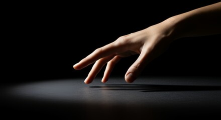 Reaching Hand Close to Surface with Dramatic Lighting and Dark Background