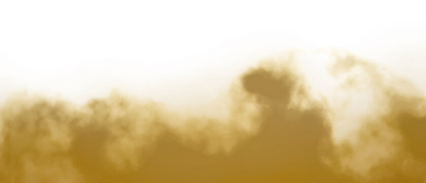 Dust sand soil smoke cloud particles isolated on transparent background. Brown sandstorm explosion, smog fog overlay, rising dust blur effect. Design elements for compositing, covering, PNG