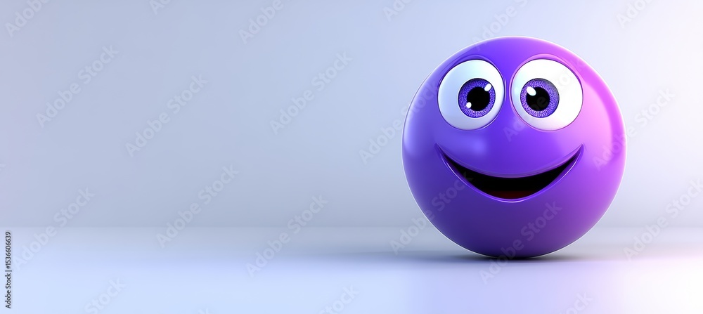 Poster cartoonish lavender emoticon with gleeful vibes in minimalistic 3d render for happy expressions