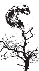 Obraz premium Silhouette of Loving birds perched on a branch of a tree over the full moon , black silhouettes isolated on white background