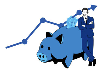 Financial Growth and Savings Concept, piggy bank and businessman Illustration