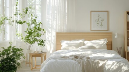 Bright, airy bedroom with plants