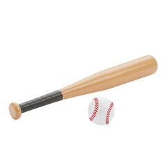Baseball Bat and Baseball Ball on White Background for Sports and Recreation