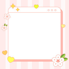 Cute pink floral browser-style memo frame with heart and sparkle decorations. Vector illustration.