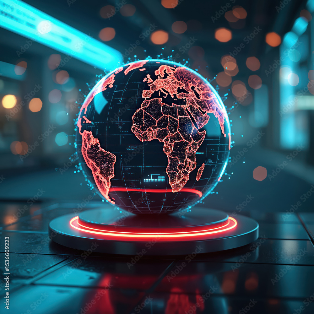 Poster futuristic digital globe displaying data visualizations in high-tech environment. global connectivit
